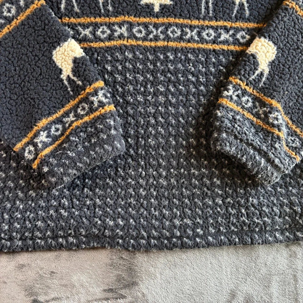 Old Navy Mens Polyester Fleece Quarter Zip Pullover Fair Isle Reindeer L Gray